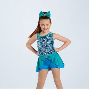 Weissman Dance Diamonds 12461 Sequin Blue Biketard & 2 Skirts 4 Piece SC